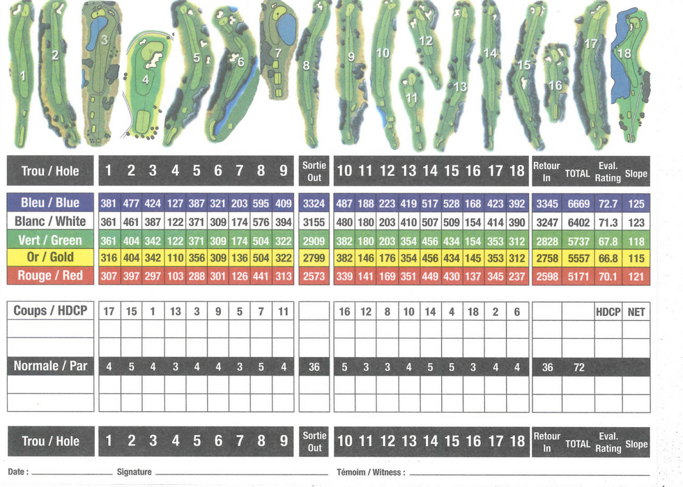 Official Golf Dorval scorecard